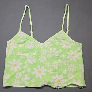 rue21 Green Floral Linen Crop Top Stretch Spaghetti Straps Women's Size M Shirt